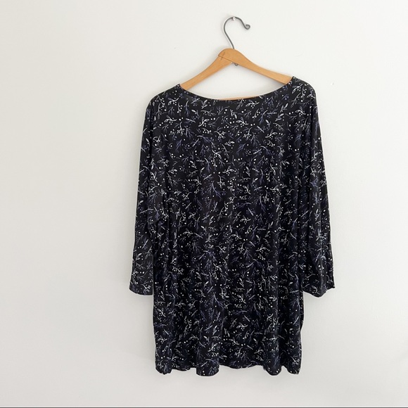 Addition Elle Blue Black Floral Print Long Sleeve Top Size 1X - Picture 2 of 7